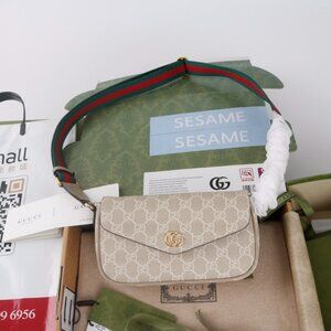 Gucci Ophidia Pochette White GG Canvas Crossbody-Beige